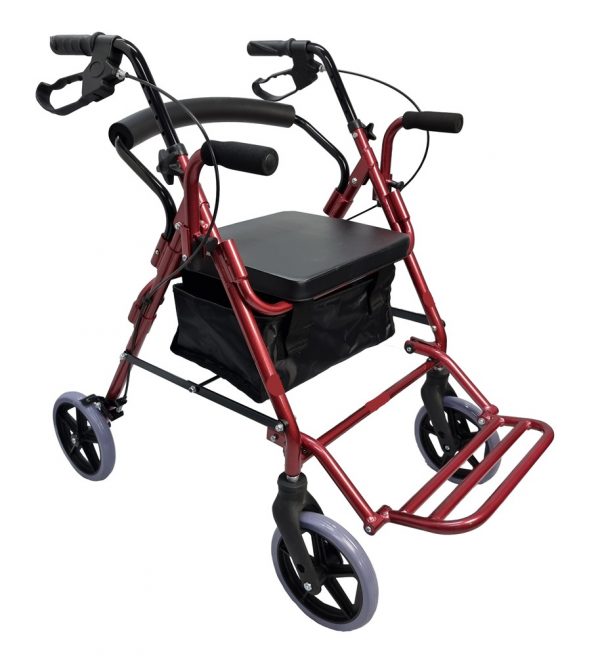 Super Compact Folding Rollator, Aluminium Walking Frame with Hand Brakes, Arm rests, under seat bag and Footrest
