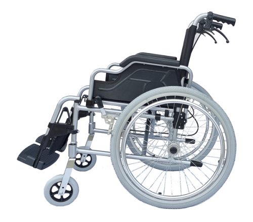 Light Foldable Manual Wheelchair with Attendant Brakes and adjustable leg rest