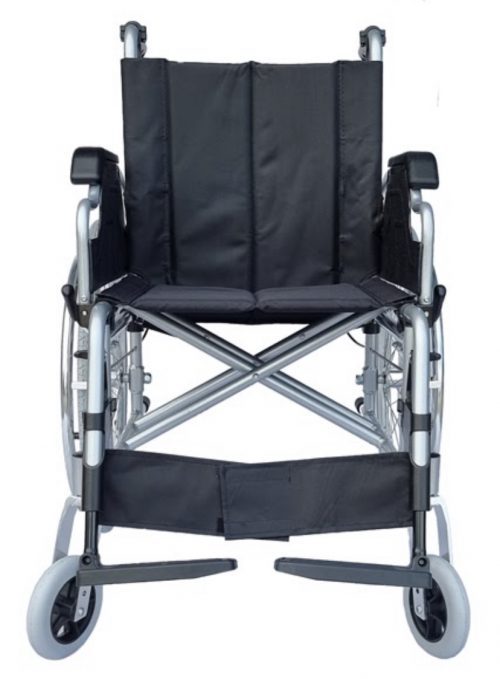 Light Foldable Manual Wheelchair with Attendant Brakes and adjustable leg rest